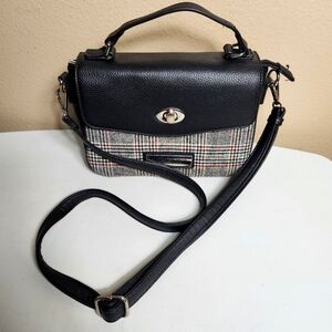 Marc New York Tweed Plaid Pebbled Black Faux Leather Purse